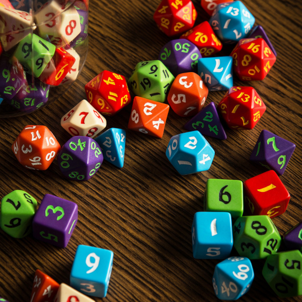 Roleplaying dice scattered